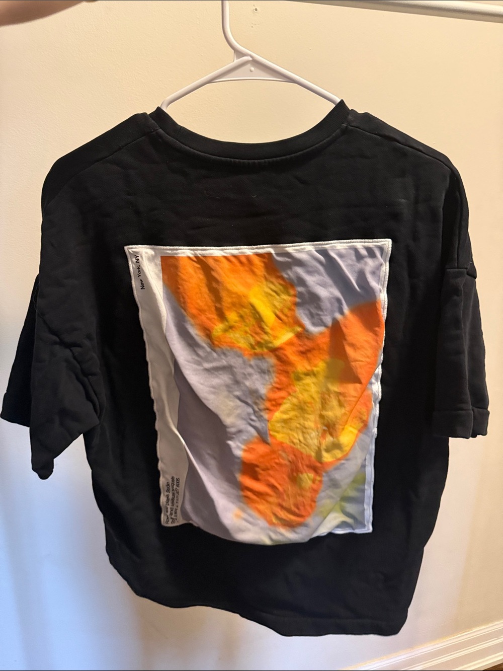 ZARA Black Graphic Patchback Tee with Orange and Floral Print